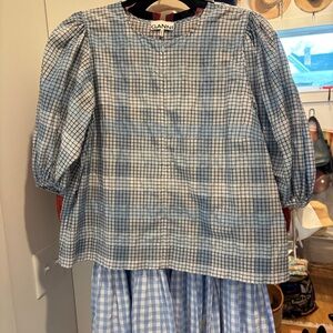 GANNI Blue and white gingham Top